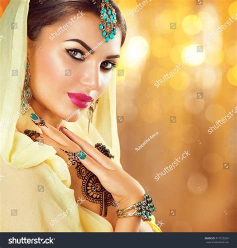 Beautiful Fashion Indian Woman Portrait Oriental Stock Photo 417315034