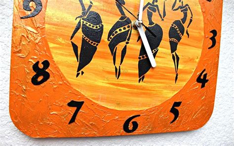 African Clock Orange Wall Clock African Inspired Decor Hand Etsy