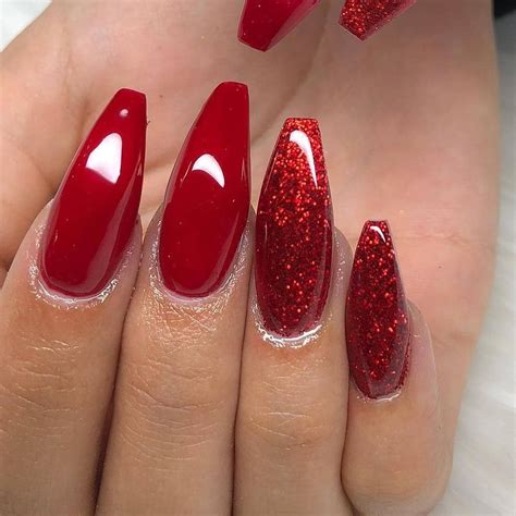Nagel Rood Red Sparkle Nails Red Nails Glitter Red Nail Art Designs
