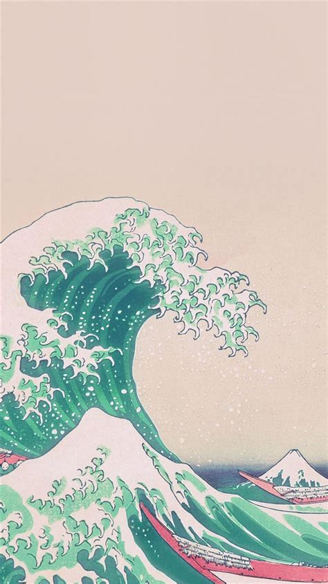 Wave Art Japanese Green Illust Classic Iphone 8 Wallpapers Free Download