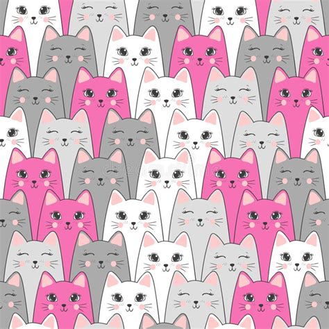 Seamless Cute Cats Pattern Vector Background Stock Vector