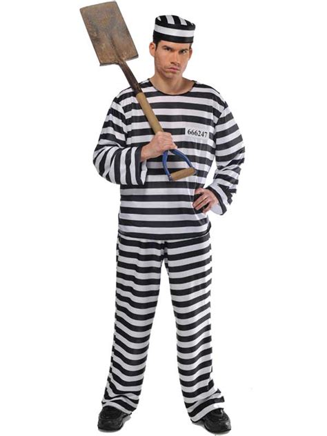 Adult Mens Jailbird Convict Costume Prisoner Fancy Dress Stag Do Prison