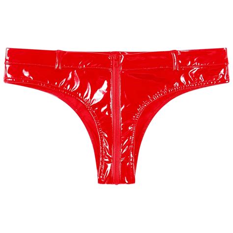 Womens Zipper Crotch Booty Shorts Wet Look Patent Leather Briefs Panties Low Waist Clubwear Hot