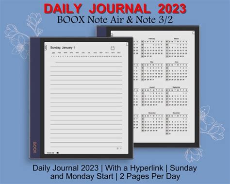 Boox Note Air Templates Daily Journal 2023 Hyperlinked Pdf Etsy