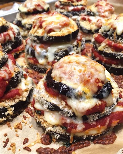 Eggplant Parmesan Stacks Baked Eggplant Towers With Sauce And Cheese