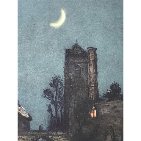 Early 20th Century Moonlight Dry Point Etching Of A Moonlit Village