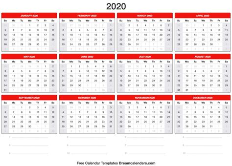 Blank Printable 2020 Yearly Calendar On We Heart It
