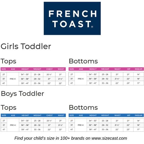 French Toast Size Chart Baby Clothes Size Chart Baby Clothing Size