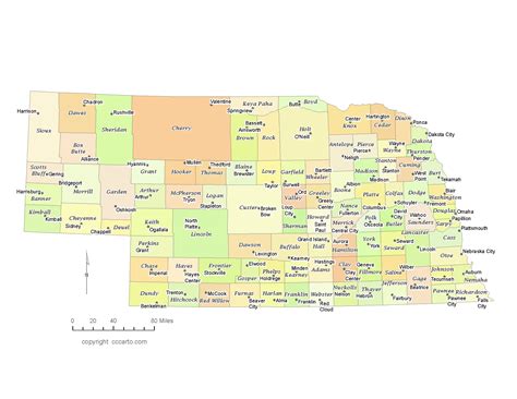 State Of Nebraska County Map With The County Seats Cccarto