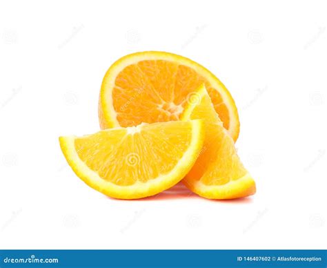 Ripe Orange With Pieces Isolated On White Background Stock Photo