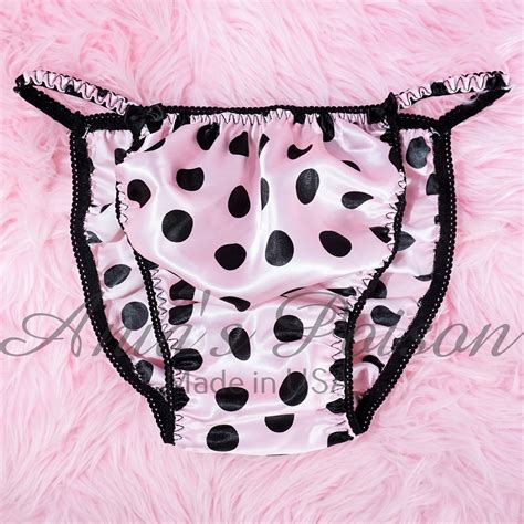 SISSY SATIN PANTIES Anias Poison Red W Black Dots Polka Dot Shiny