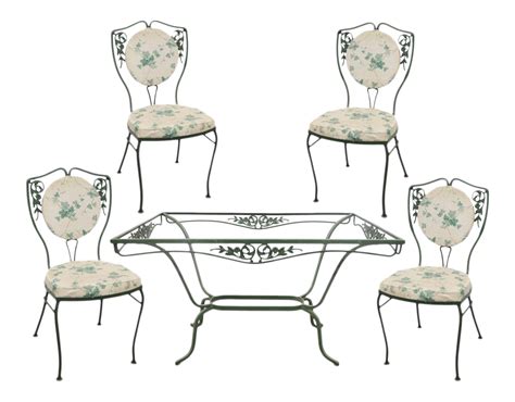 Vintage Salterini Wrought Iron Patio Dining Set Table 4 Chairs Garden