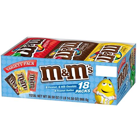 Mandms Variety Pack Chocolate Candy Singles Size 3058 Ounce 18 Count Box
