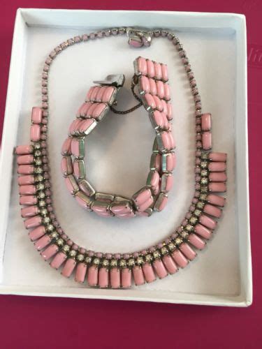 Vintage Kramer Of Ny Pink Milk Glass Necklace And A Bracelet Signed