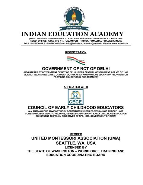 Indian Education Academy Registered By Government Of Nct Of Delhi