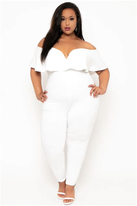 Plus Size Frill Frieda Jumpsuit White Plus Size White Jumpsuit Curvy Jumpsuits Trendy Plus