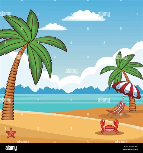 Beach Scenery Cartoon Stock Vector Image And Art Alamy