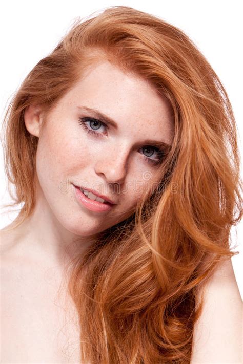 Beautiful Young Redhead Woman With Freckles Portrait Stock Image