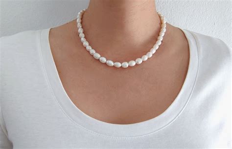 Bold White Fresh Water Pearls Necklace Large Pearls Choker Etsy