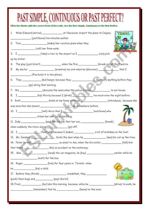 Past Simple Past Continuous Past Perfect Exercise Worksheet The Best