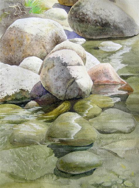 Rocks And Water Watercolors Paintings Summer Landscapes By Olga