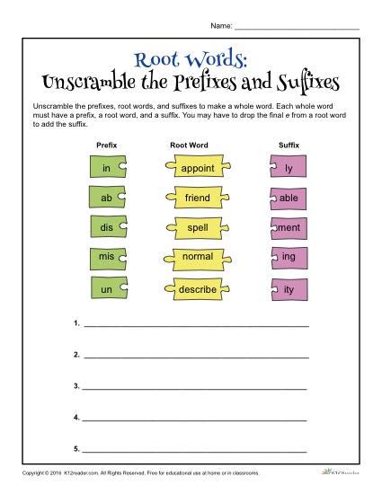 Root Word And Affixes Worksheets