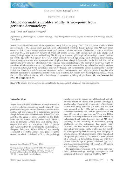 Pdf Atopic Dermatitis In Older Adults A Viewpoint From Geriatric