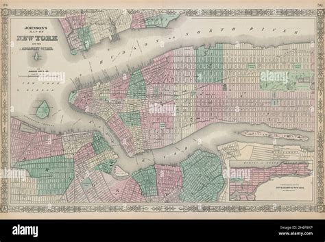 Vintage City Map Of Manhattan And Parts Of Brooklyn Hi Res Stock