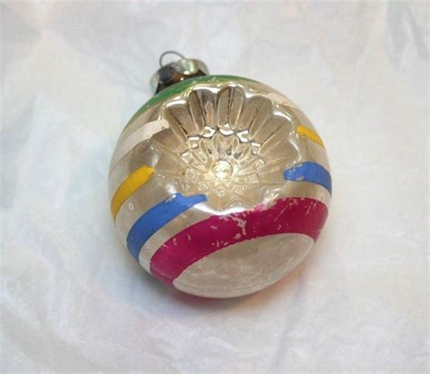 Vintage Shiny Brite Christmas Ornament Usa Mercury Glass Double Indent Stripes Christmas