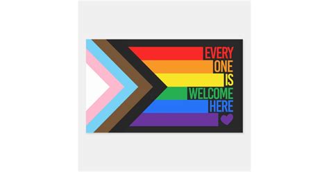 Everyone Is Welcome Here Progress Pride Flag Rectangular Sticker Zazzle