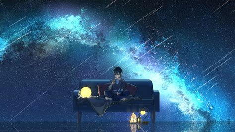 Download 1920x1080 Anime Boy Anime Landscape Starry Sky