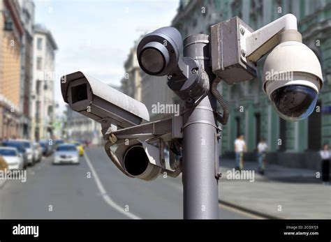 Multidirectional Cctv Camera Installed On A City Street Stock Photo Alamy