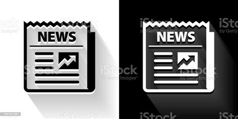 Newspaper Black And White Icon With Long Shadow Stock Illustration