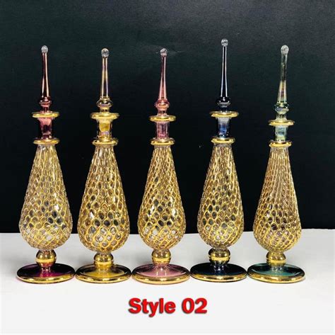 Egyptian Hand Blown Glass Vintage Golden Perfume Bottles Etsy Uk