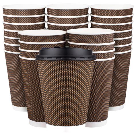 Promora Brown Disposable Coffee Cups With Lids 12 Oz Premium Insulated