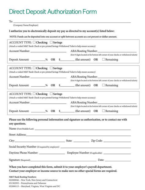 Printable Direct Deposit Forms For Employees