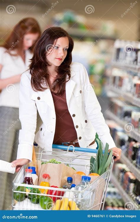 Grocery Shopping Store Beautiful Brunette Woman Stock Image Image 9460761