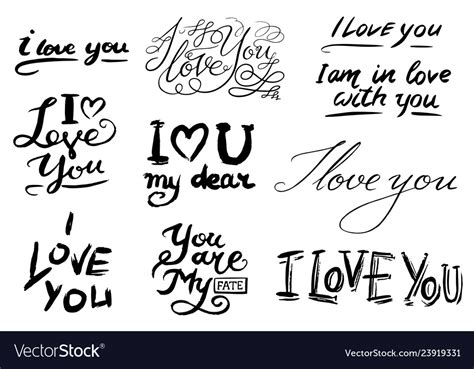 I Love You Text Hand Drawn Lettering Collection Vector Image