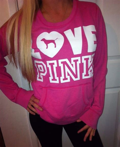 Victorias Secret Love Pink Crew Pullover Sweatshirt I Heart Pink