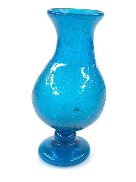 Vintage Hand Blown Blue Bubble Glass Vase