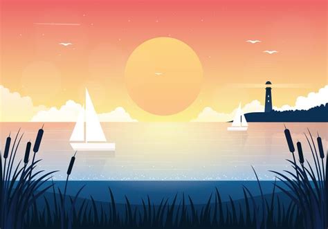 Vector Sunset Landscape Illustration Download Free