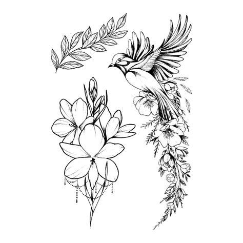 Dibujos De Tatuajes De Flores Y Aves Para Colorear Para Colorear