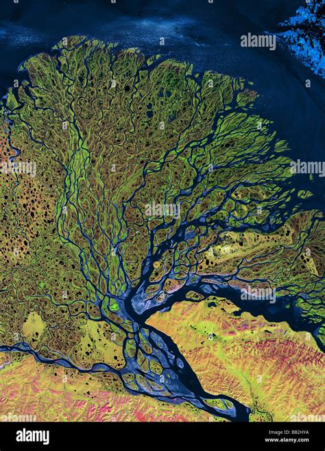 Lena River Delta Seen From Satellite Stock Photo Alamy
