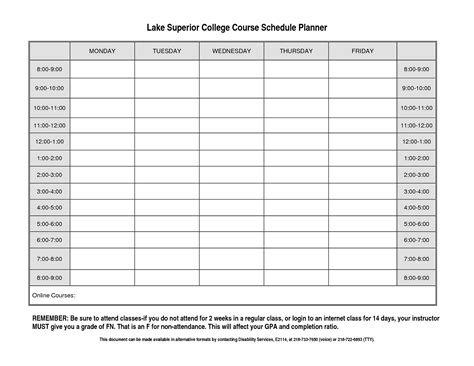 Class Schedule Template Online Printable Schedule Template