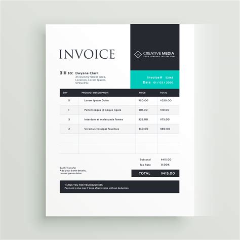 Minimal Business Invoice Template Vector Design Download Free Vector