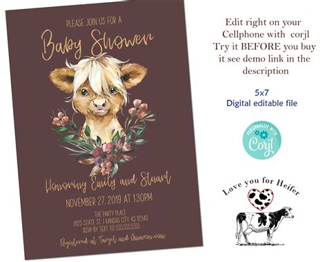 Highland Cow Baby Shower Invitation Great For A Farm Baby Etsy