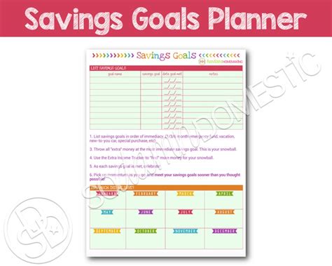 Savings Goals Printable Planner Etsy