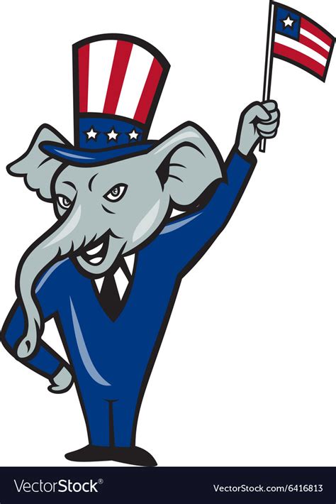 Republican Mascot Elephant Waving Us Flag Cartoon Vector Image