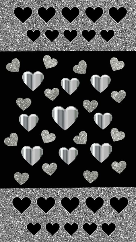 Silver Glitter Hearts Glitter Phone Wallpaper