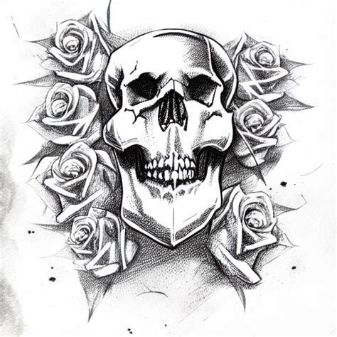 Sketch Skull And Roses Tattoo Idea Blackink